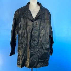 Haband Executive Division Black Leather Patchwork Coat Style 32X Size Large Men'